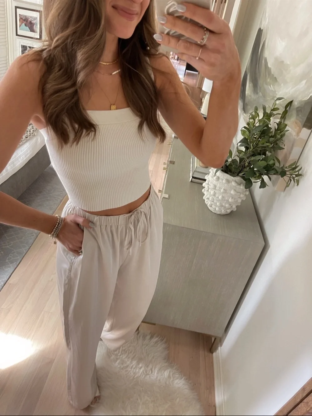 White Ribbed Knit Cami - Picture 2 of 4